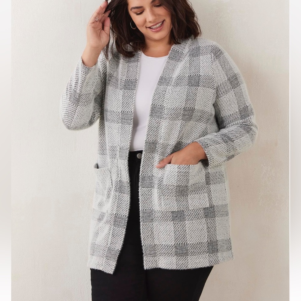 Penningtons In Every Story Grey Check Coatigan with Pockets